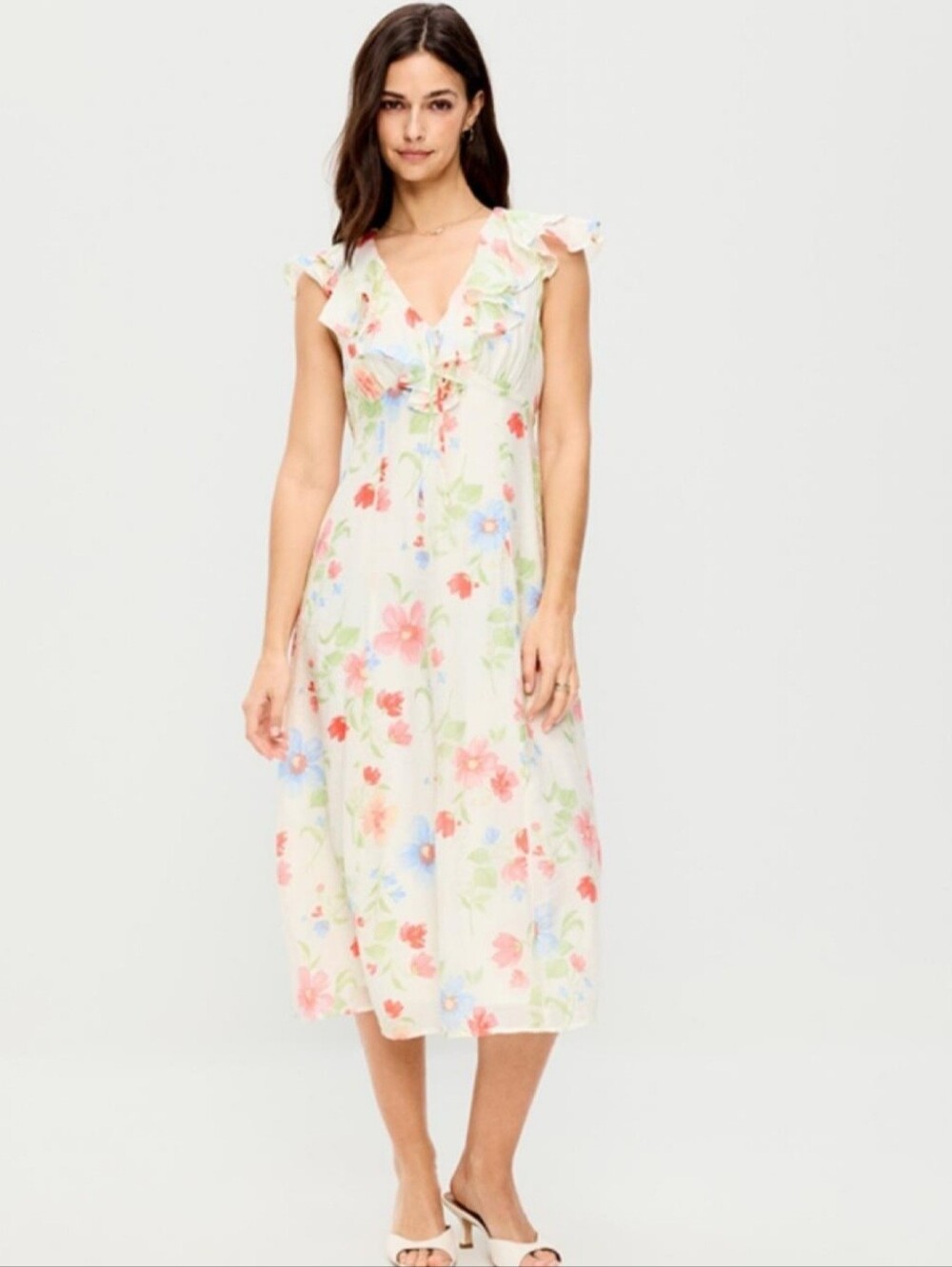 Old Navy Size Small TALL Midi Floral Ruffle Dress New w/ Tag Wedding Guest Party